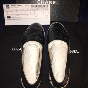 CHANEL Black Leather Espadrilles
