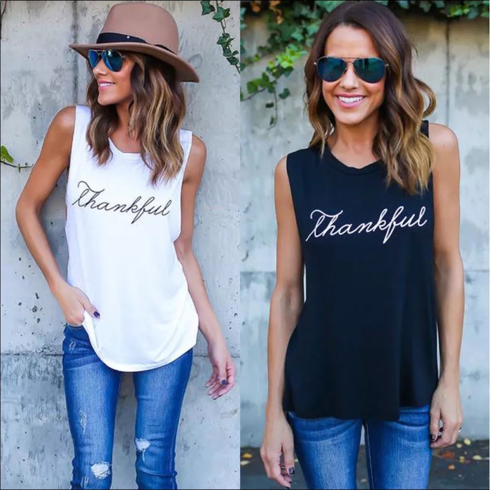 ✨ FLASH SALE Thankful T tee sleeveless shirt soft - Picture 2 of 3