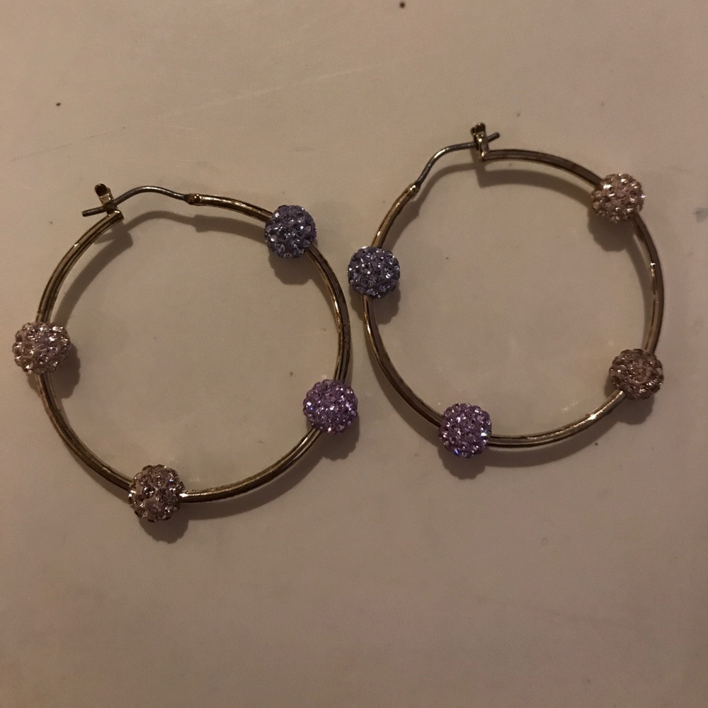 Swarovski Pink & Purple head Gold hoops