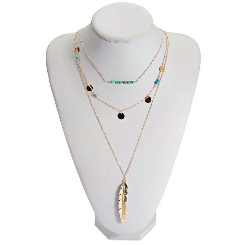 Triple Layer Boho Feather Necklace