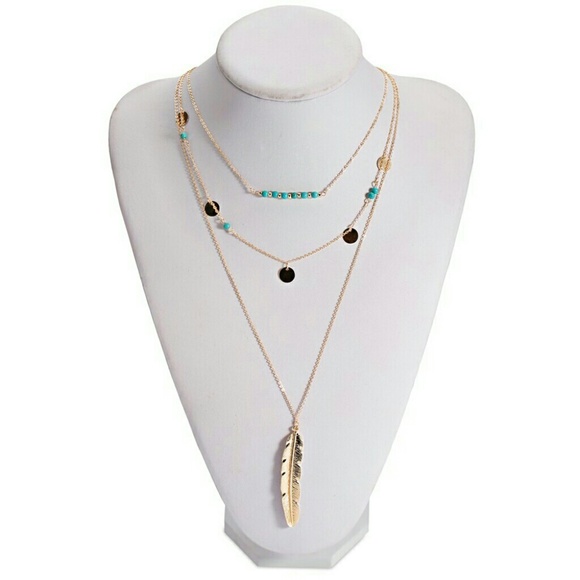 Triple Layer Boho Feather Necklace - Picture 1 of 6