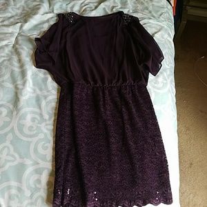 Plum dress with lace & beaded shoulder accents