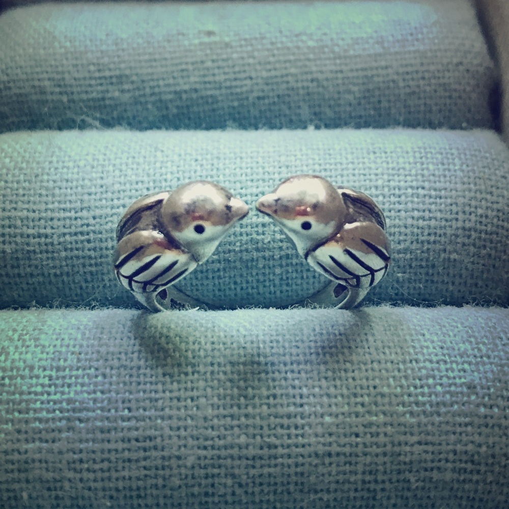 Handmade Kissing Birds Ring Sterling Silver