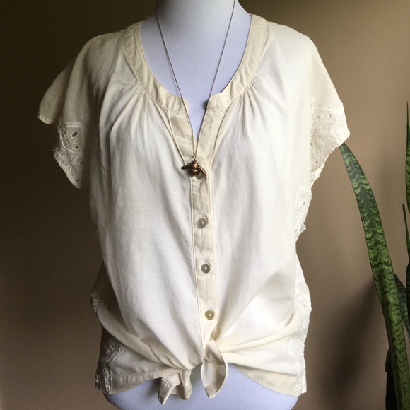 Tops - Cream Japanese Cutout Top