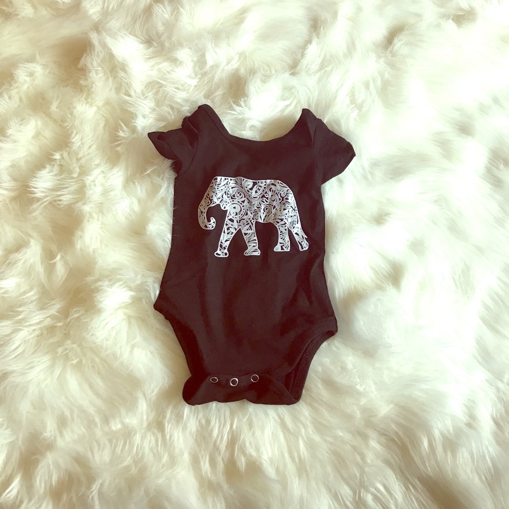 Boho Elephant Design Black Onesie