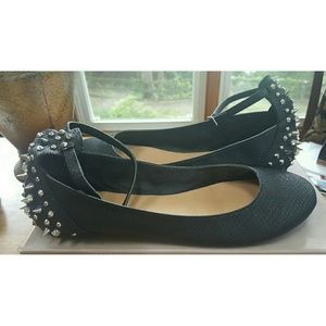 Black Studded and Rhinestone Flats