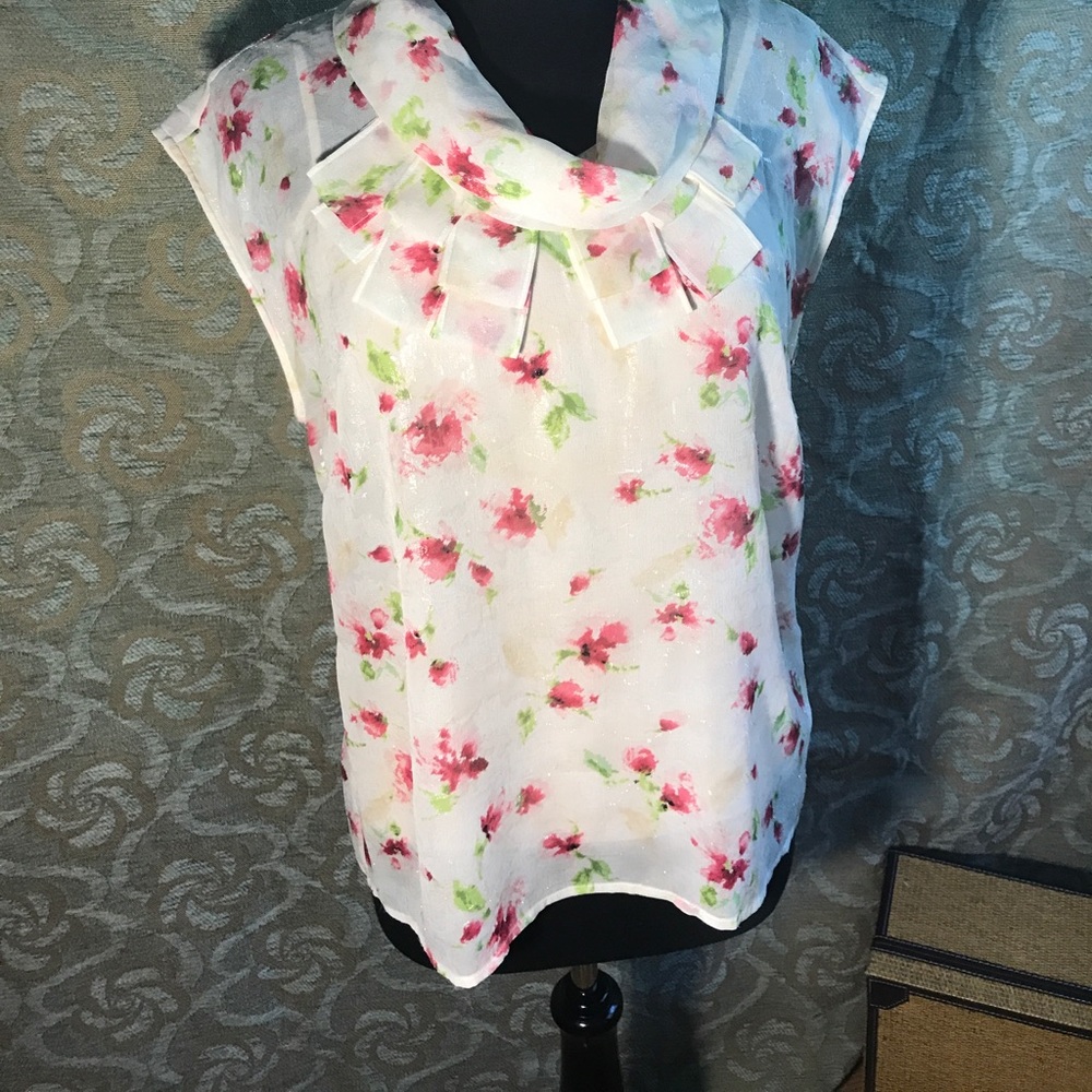 St John Sheer shimmering floral blouse Sz 10