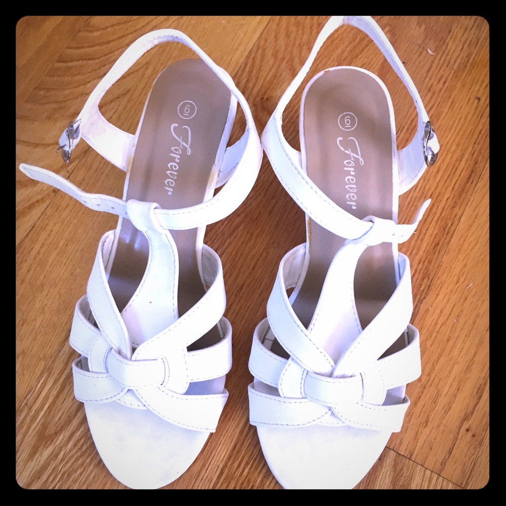 White faux leather sandals