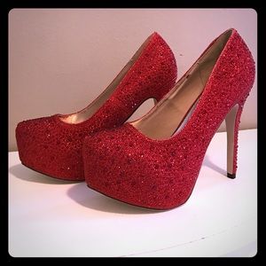 Brand new red rhinestone platform heel