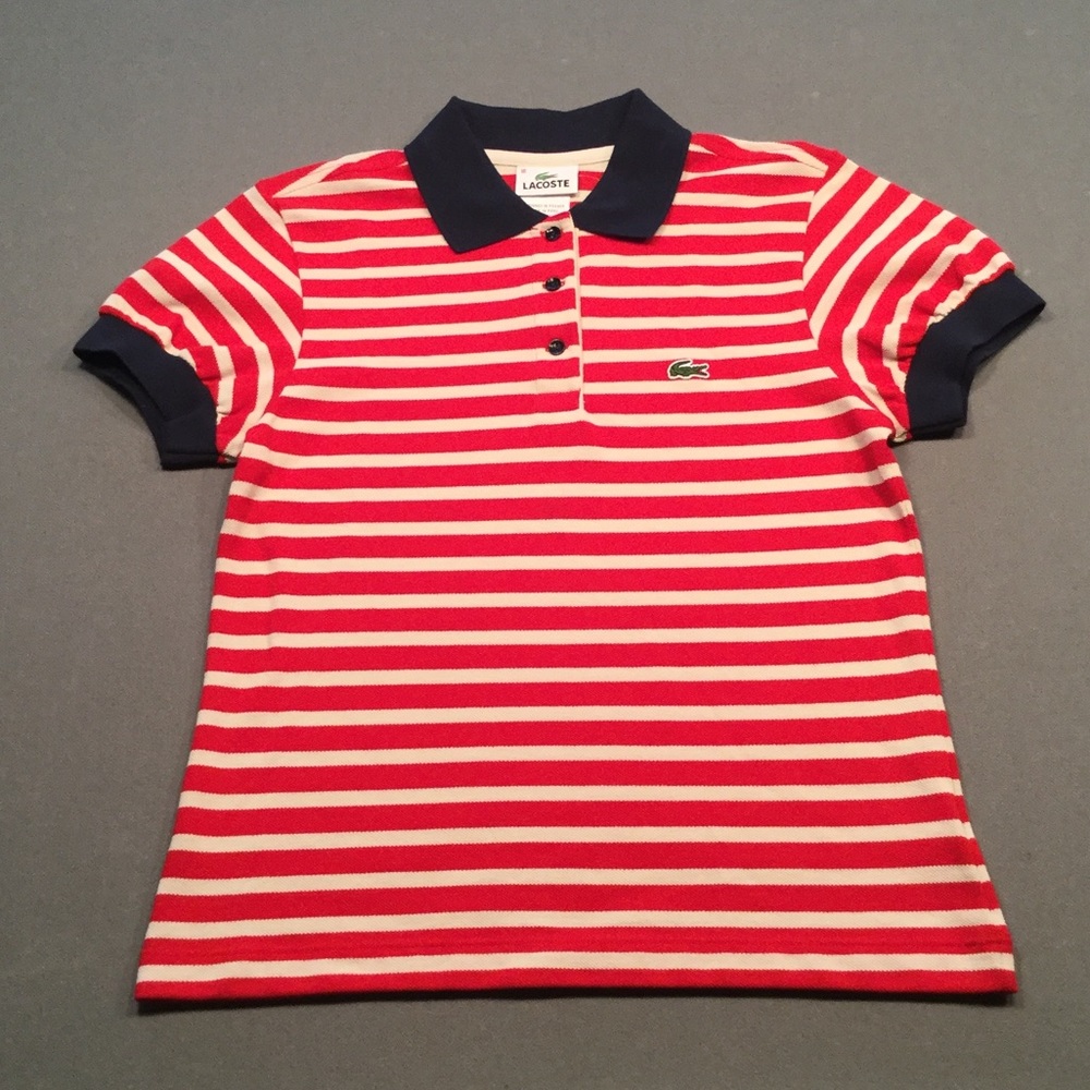 NEW Lacoste red white and blue girls polo