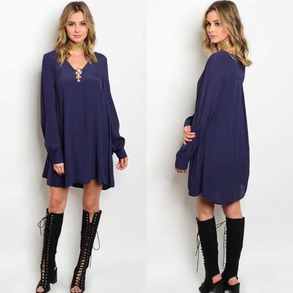 🎉CLEARANCE🎉 Navy Long Sleeve Tunic Mini Dress - Picture 2 of 5