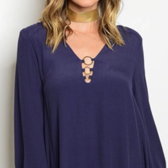 🎉CLEARANCE🎉 Navy Long Sleeve Tunic Mini Dress - Picture 3 of 5