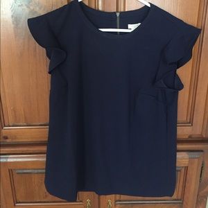 J. Crew navy ruffle sleeve top