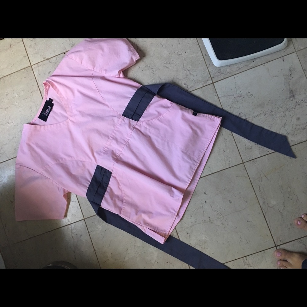 Pink and Grey Scrub Top