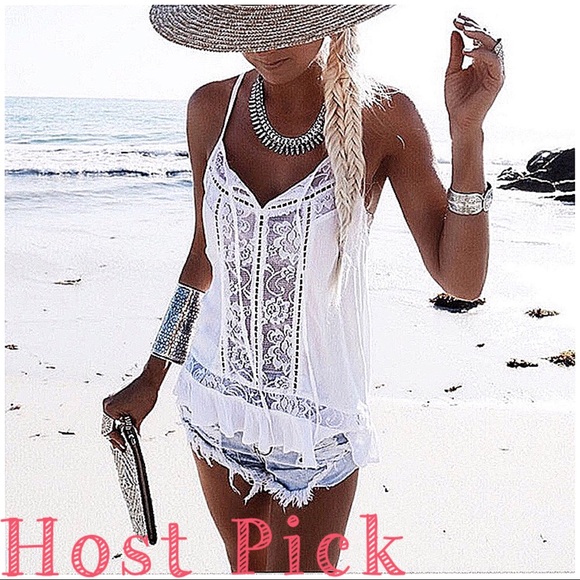 🎉Host pick 2X🎉Sheer crochet chiffon blouse tank - Picture 4 of 8