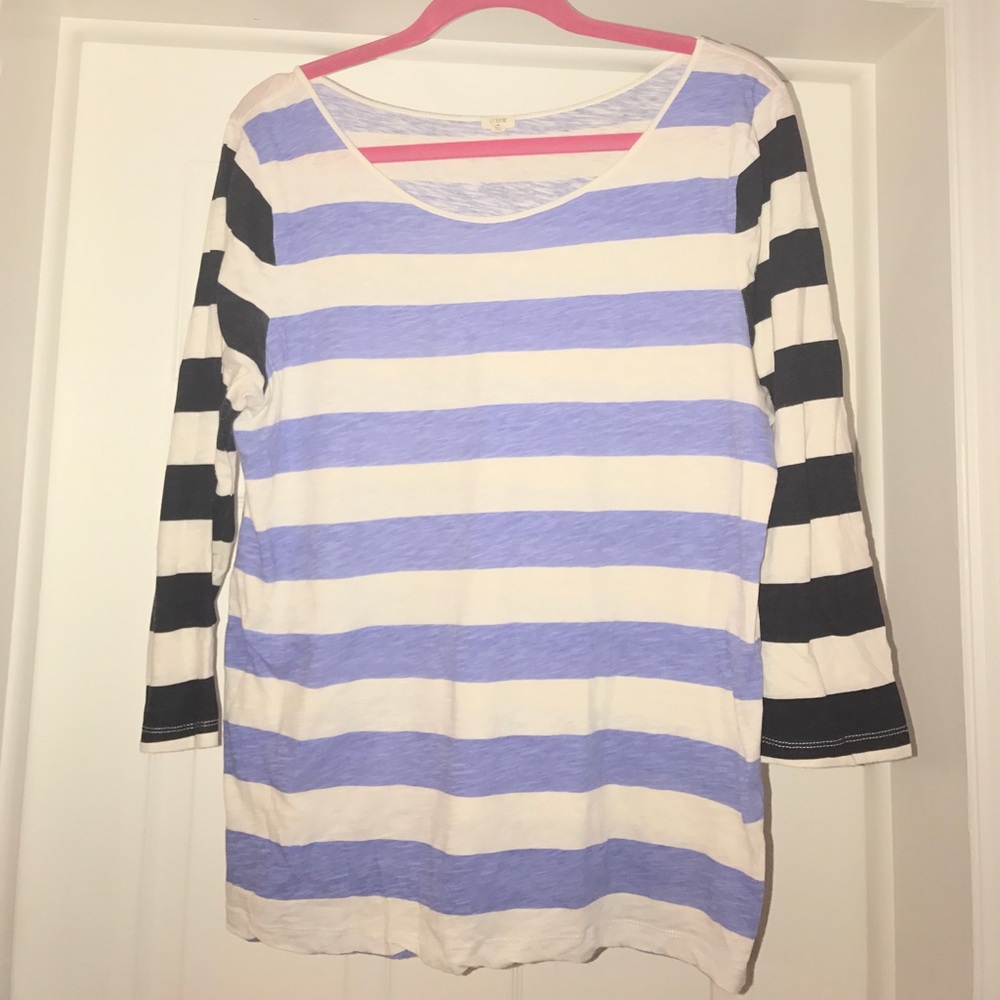 J-Crew Blue and White Long-Sleeved Striped T-Shirt