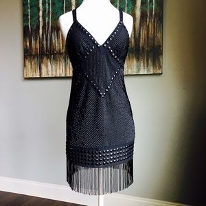 NWT EXPRESS black beaded drop back flapper dress
