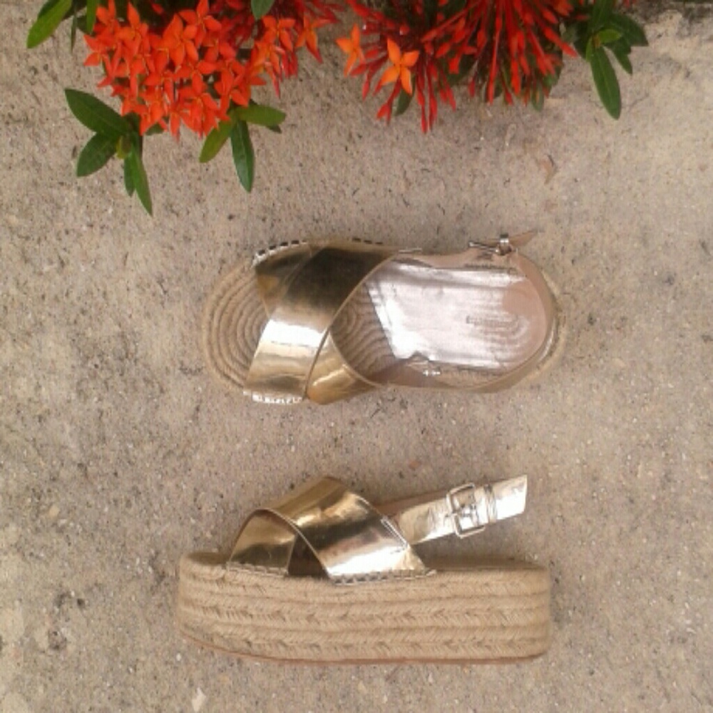 Light gold espadrille platform sandals