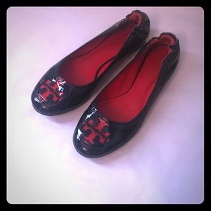 Tory Burch Reva Black & Red Patent Reva Flats