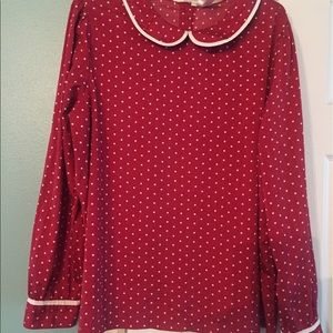 Red Polka Dot Peter Pan Collar Long Sleeve Blouse