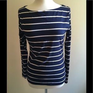 H&M Stripe Boat Neck Top Button details NWT size M