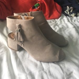 Taupe open toe booties