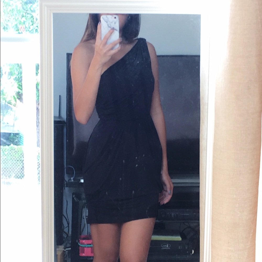 Black off the shoulder formal mini dress