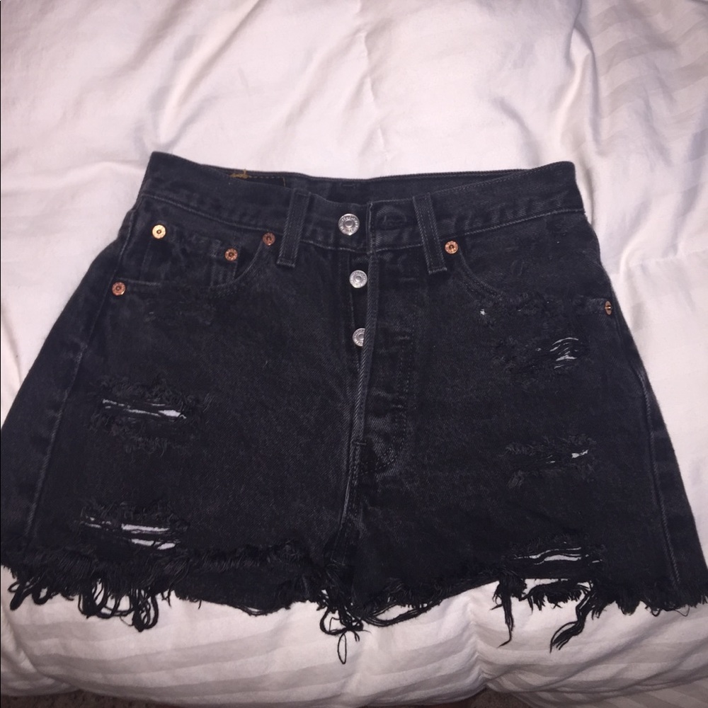 Black high waisted destroyed shorts