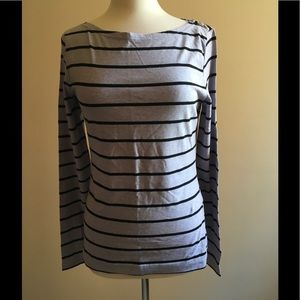 H&M Stripe Boat Neck Top NWT Size M Button Details
