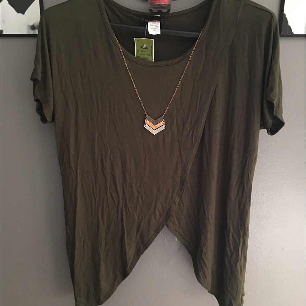 Olive Asymmetrical Shirt W/Necklace *FINAL PRICE*