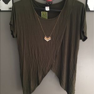 Olive Asymmetrical Shirt W/Necklace *FINAL PRICE*