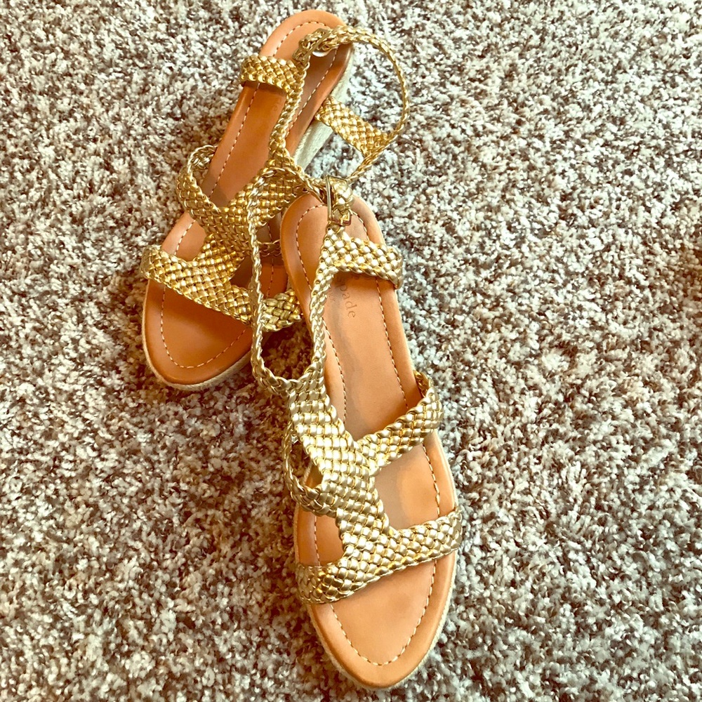 Kate Spade Espadrille Wedges Gold Braided Leather