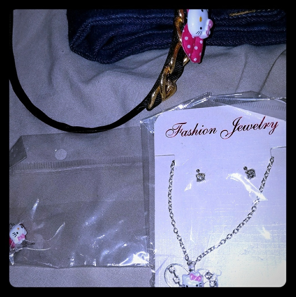 Hello Kitty headband, necklace, and earrings