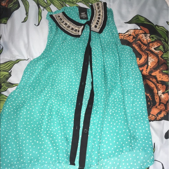 (SOLD) Turquoise Polka Dot Button Up - Picture 1 of 2