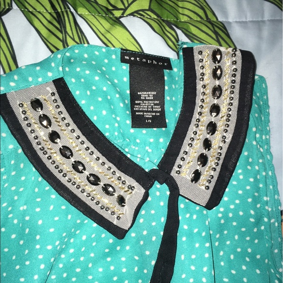 (SOLD) Turquoise Polka Dot Button Up - Picture 2 of 2