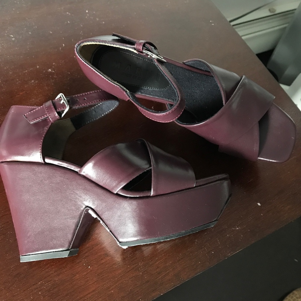 Marni eggplant platform sandals