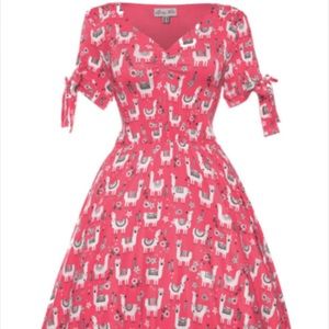 NWT Lindybop Pink Llama Midi Dress
