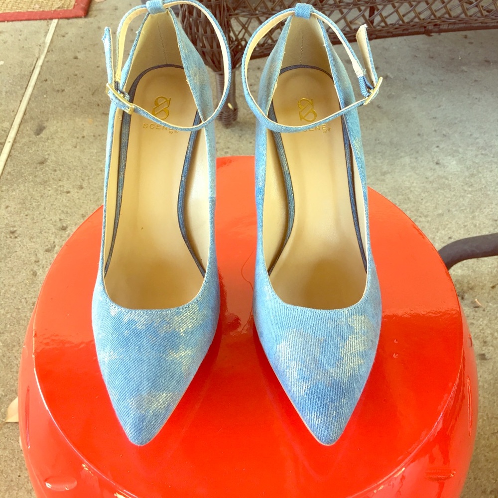 Denim Pumps with Ankle Strap