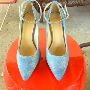 Denim Pumps with Ankle Strap
