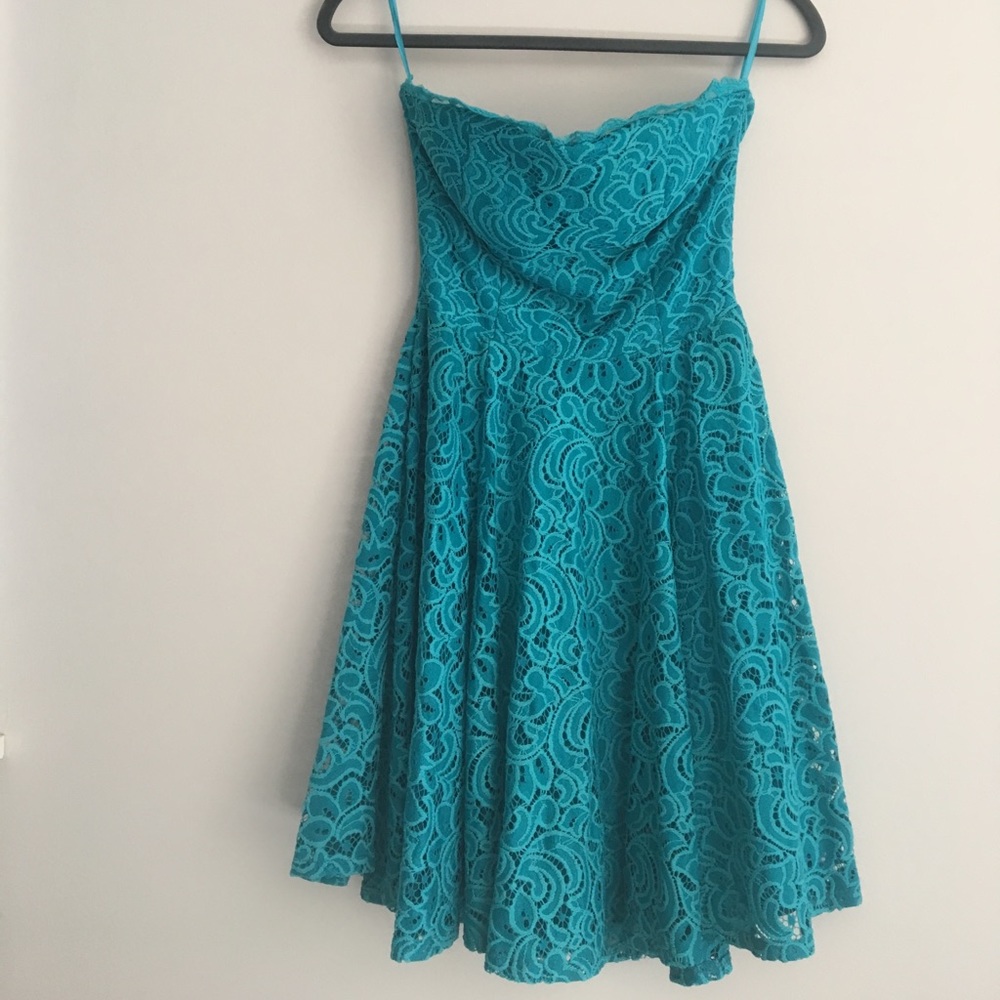 Aqua blue strapless dress