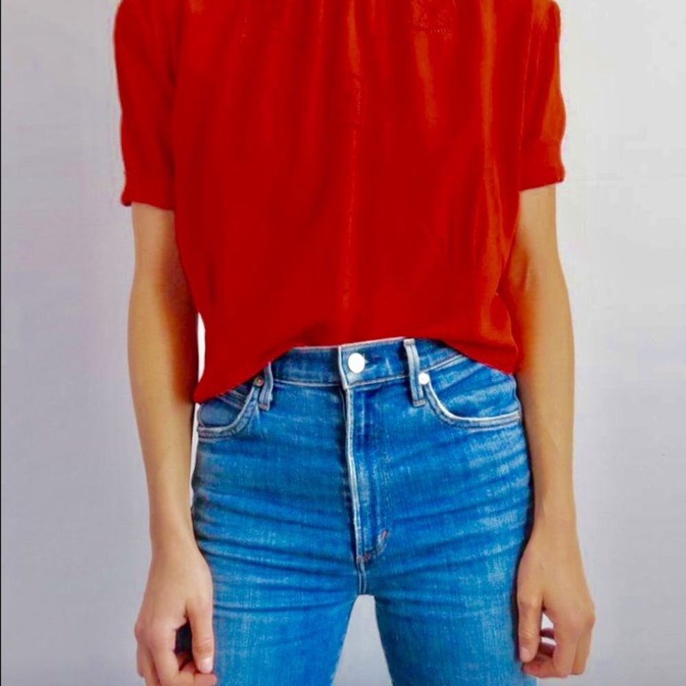100% silk red blouse w/ small shoulder pads