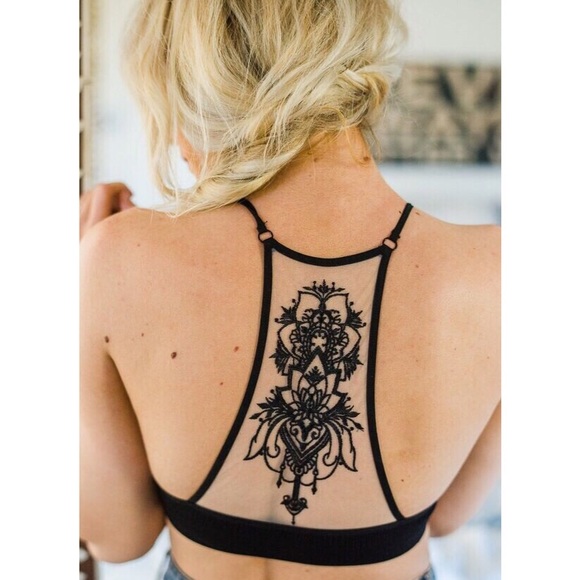 Tattoo Back Bralette | now here black tattoo back racerback bralette from w e l Tattoo Back Bralette | now here black tattoo back racerback bralette from w e l