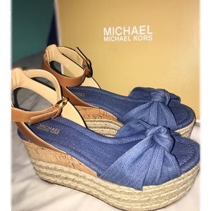 Micheal Kors Denim Maxwell mid wedge shoes.