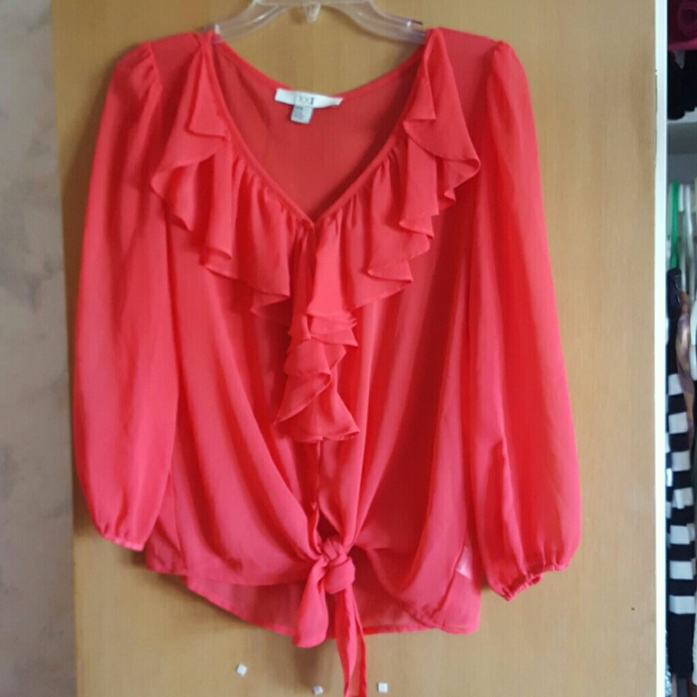 Coral ruffled blouse