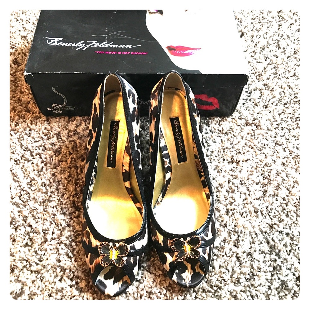Beverly Feldman Georgia Leopard Peep Toe Heels