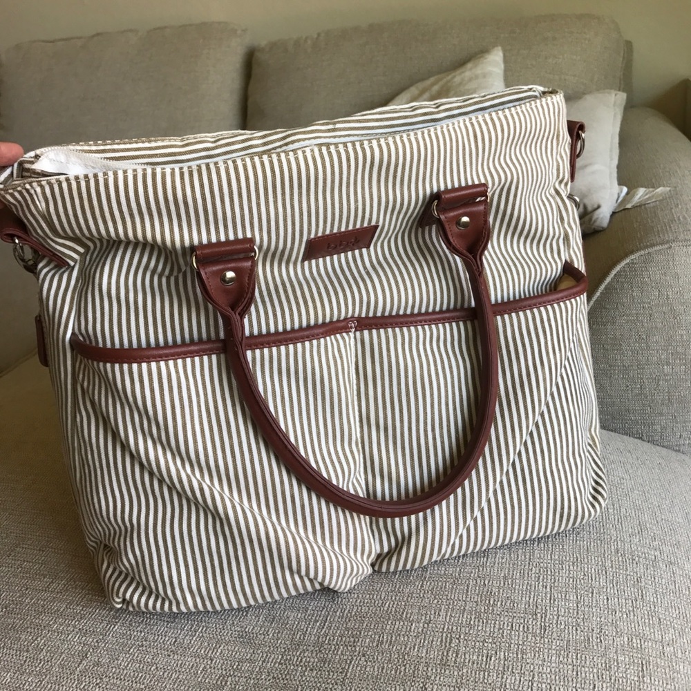 Beige and brown diaper bag
