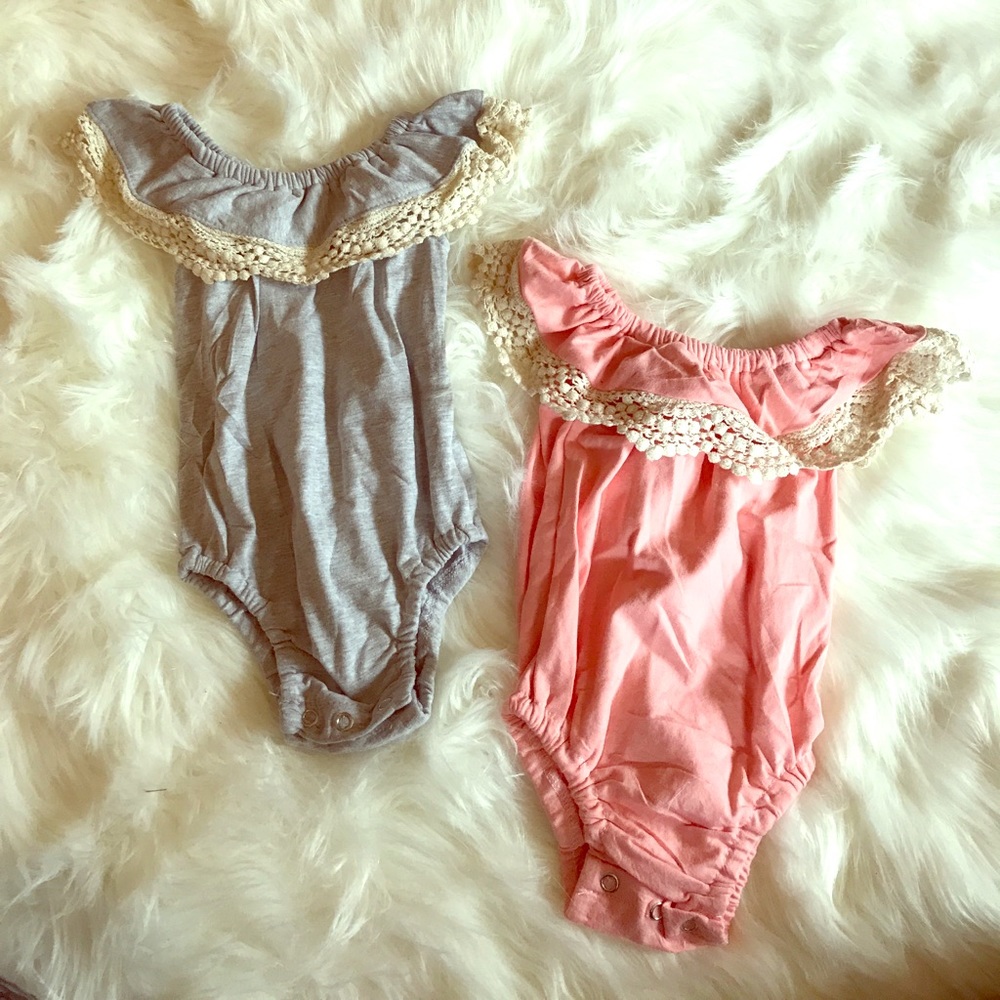 Sleeveless Onesie/Romper with Lace neck line