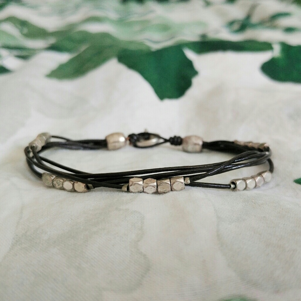 Fossil Multi-stranded Bracelet with Metal Beads