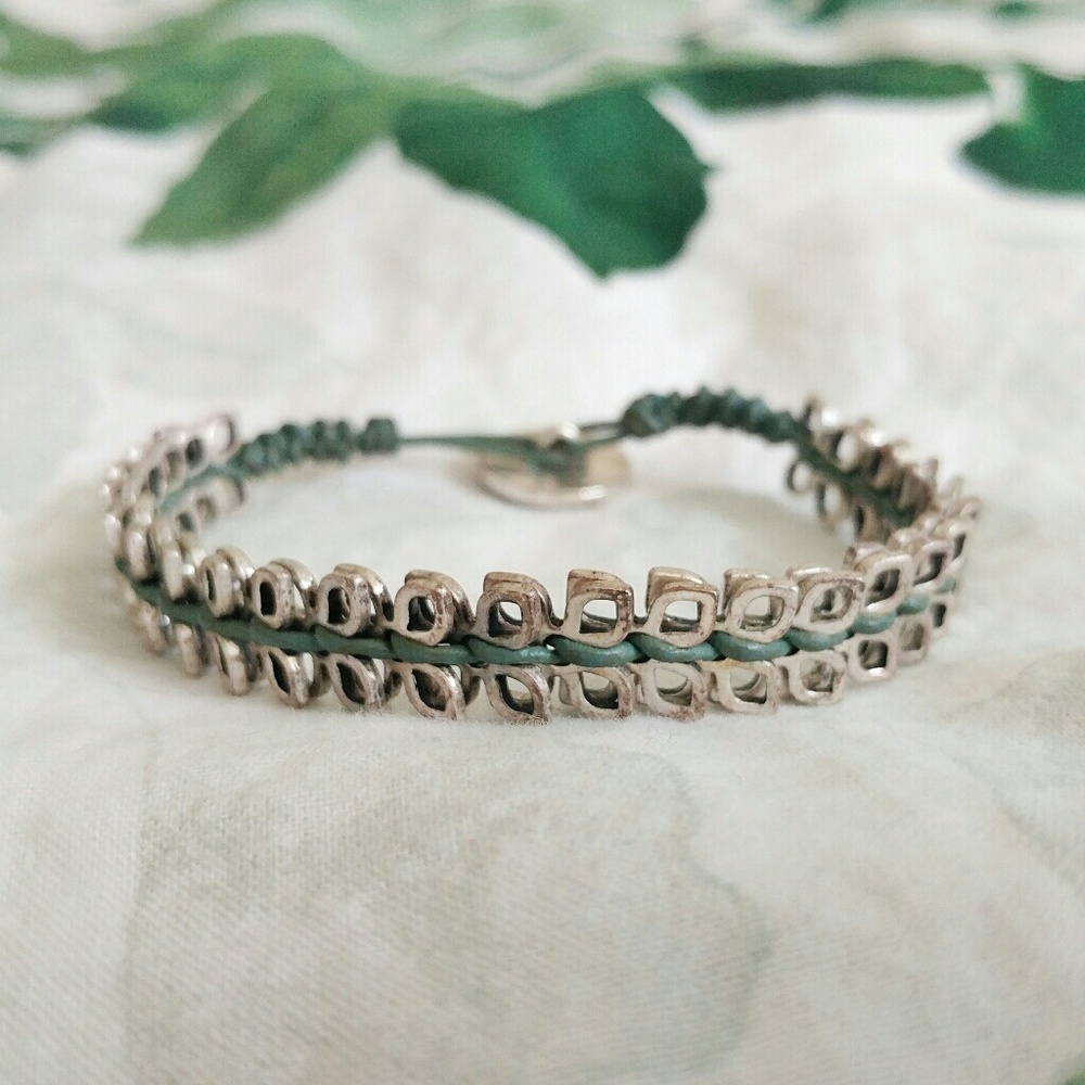 Fossil Teal Bracelet with Distressed Metal Leaves
