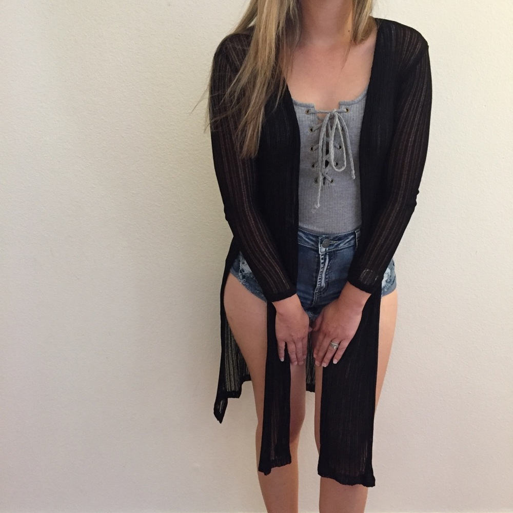 •LAST 1• Long Sleeved Black Sheer Maxi Cardigan - Picture 5 of 8